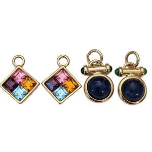 Gold Tone Multicolor Crystal Lucite Hoop Earring Jackets, 2 Pairs E994